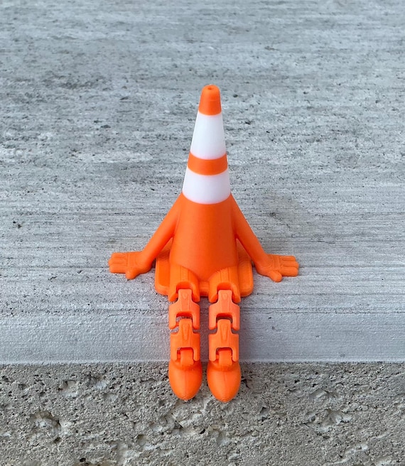 Traffic Cone Buddy Figurine 3d Printed Desk Toy Articulated Legs