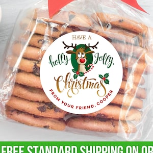 Personalized Christmas Labels Custom Rudolph Christmas Canning Labels Food Gift Canning Jar Labels School Class Party Favor Gift Labels