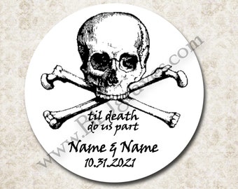 Custom Halloween Goth Wedding Stickers Personalized Skull Til Death Do Us Part Party Favor Labels Mason Jar Sticker Labels D053