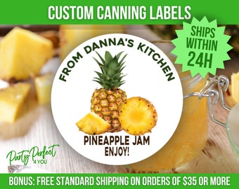 Pineapple Jam Custom Canning Label Gift Tag Personalized Mason Jar Label Pineapple Preserves Canning Jar Lid Label Pineapple Preserves