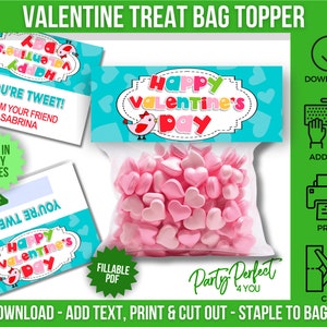 Printable Valentine Treat Bag Topper Girl Valentine Instant Download Valentine Class Party Bag Topper Candy Bag Topper School Party Favor