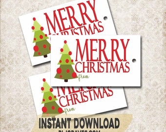 Printable Template Merry Christmas Tree Gift Tags Instant Download, Printable Tags