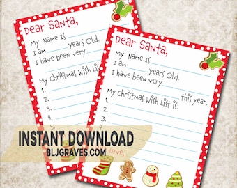DIY Letter To Santa Printable Template Instant PDF Download