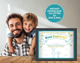 Best Dad Award Certificate Father's Day Gift For Dad Printable Certificate Template PDF Download Father's Day Award Kid's Activity