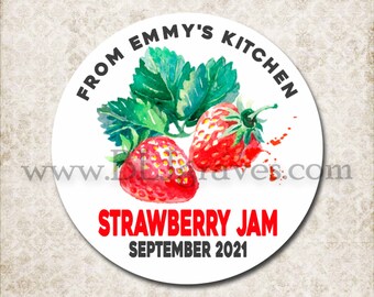 From The Kitchen Of Strawberry Jam Jelly Stickers, Custom Food Gift Sticker Labels, Personalized Canning Mason Jar Sticker Labels D432