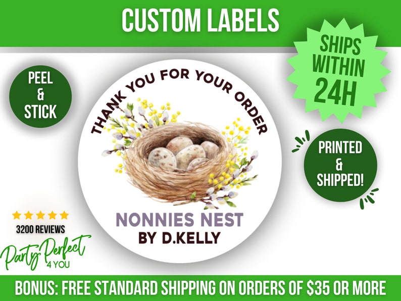 Custom Bird Nest Logo Label Personalized Nest Gift Tag Sticker Personalized Mason Jar Label Custom Canning Label Personalized Envelope Seal image 1