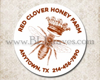 Custom Queen Bee Stickers, Personalized Mason Honey Jar Labels, Business Logo Labels, Wedding Party Favor Stickers D051