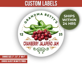 Cranberry Jalapeno Canning Label Custom Jar Sticker Kitchen Organization For Pantry Label Design Vintage Style Mason Jar Label Homemade Gift