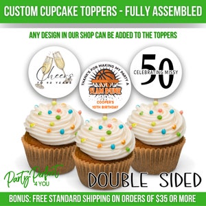 Custom Image Cupcake Topper Double Sided Business Logo Personalized Cake Topper Birthday Party Pick Baby Shower Wedding Food Pick Graduation image 4