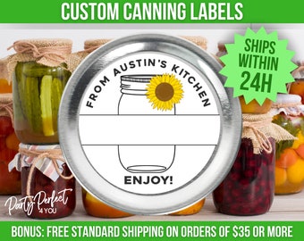 From The Kitchen Of Sunflower Custom Canning Label Homemade Food Gift Label Jar Lid Label Personalized Mason Jar Label Printed Product Label