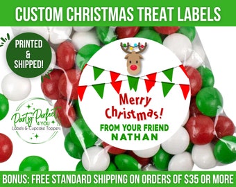 Personalized Christmas Stickers Merry Christmas Canning Labels Rudolph Christmas Favor Jar Stickers Party Favor Treat Bag Stickers