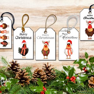 Modèle d'étiquette de poulet de Noël Étiquette cadeau imprimable Téléchargement immédiat Étiquette cadeau de Noël imprimable Père Noël poulet DIY Modèle d'étiquette cadeau drôle