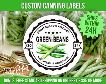 Green Bean Canning Label Custom Mason Jar Label Canning Gift Tag Label Personalized Canning Gift Jar Label Green Bean Homestead Canning