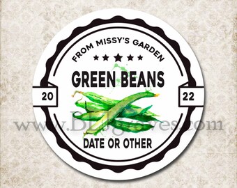 Green Beans Canning Labels Stickers, Custom Food Gift Sticker Labels, Personalized Canning Mason Jar Sticker Labels D495