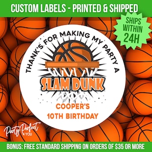 Autocollant personnalisé de faveur de fête d’anniversaire de basket-ball Étiquette de fête d’anniversaire Slam Dunk Personnalisé Basket-ball Cupcake Topper Autocollant de friandise personnalisé