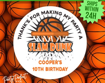 Custom Basketball Birthday Party Favor Sticker Slam Dunk Birthday Party Label Personalized Basketball Cupcake Topper Custom Treat Sticker