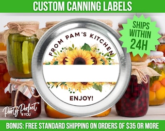 Custom From The Kitchen Of Canning Label Watercolor Sunflower Custom Canning Label Food Gift Label Personalized Mason Jar Label Homestead