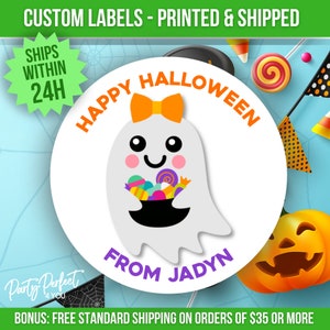 Personalized Halloween Party Label Custom Halloween Classroom Party Treat Bag Sticker Halloween School Class Party Favor Ghost Sticker Label