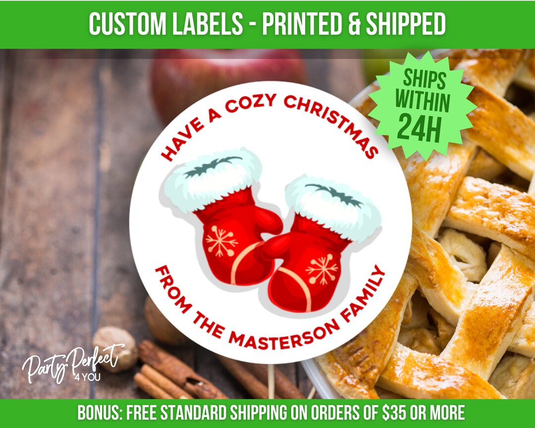 Personalized Christmas Gift Tag Santa Mittens Custom Christmas Canning