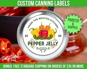 Pepper Jelly Custom Canning Label Food Gift Label Personalized Mason Jar Preserving Label Canning Jar Lid Label Freezing or Pickling Label