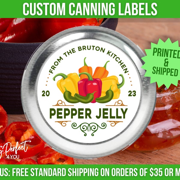 Pepper Jelly Custom Canning Label Food Gift Label Personalized Mason Jar Preserving Label Canning Jar Lid Label Freezing or Pickling Label