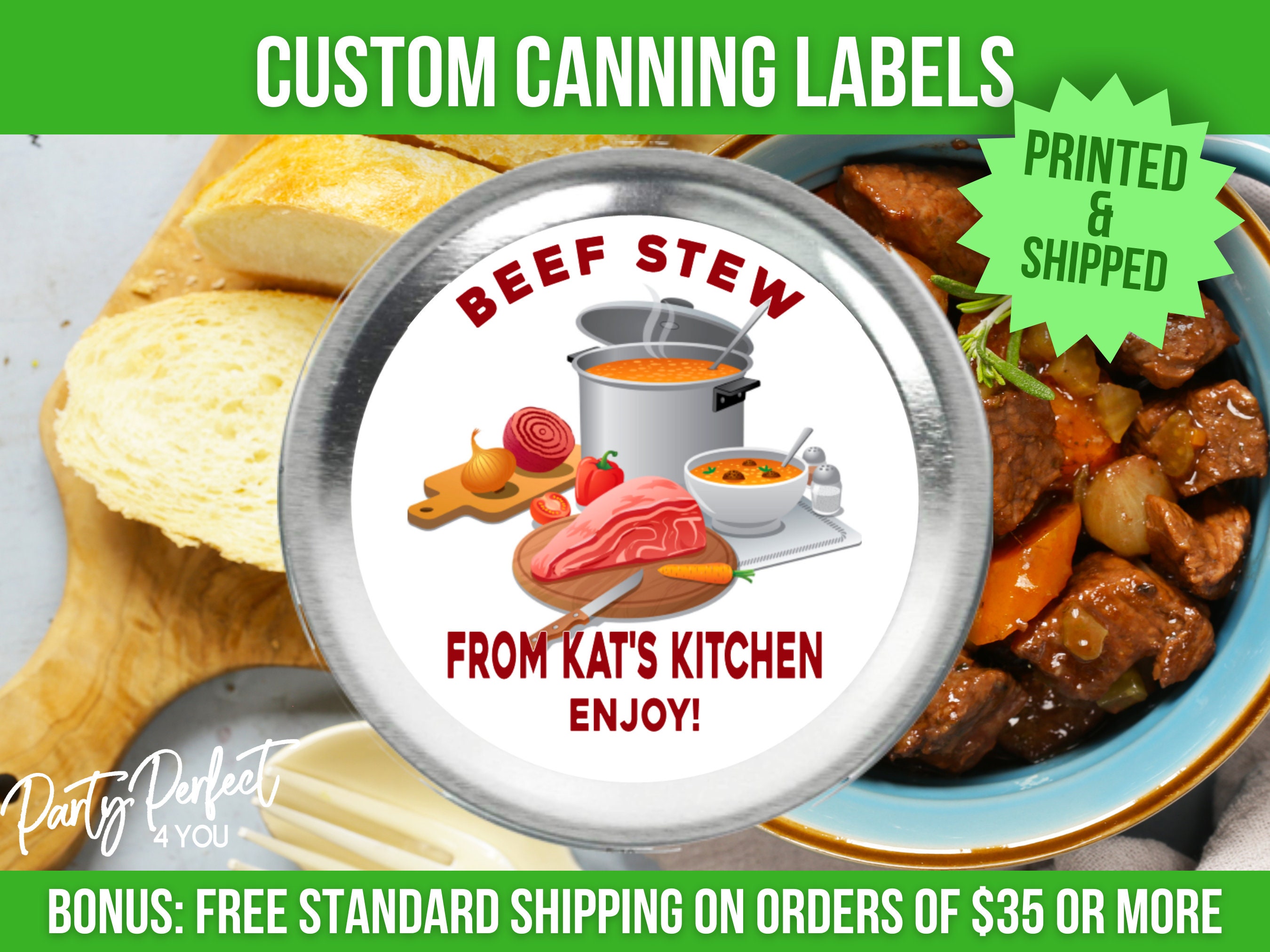 Stew Label Beef Stew Custom Canning Label Personalized From the Kitchen of Gift ...