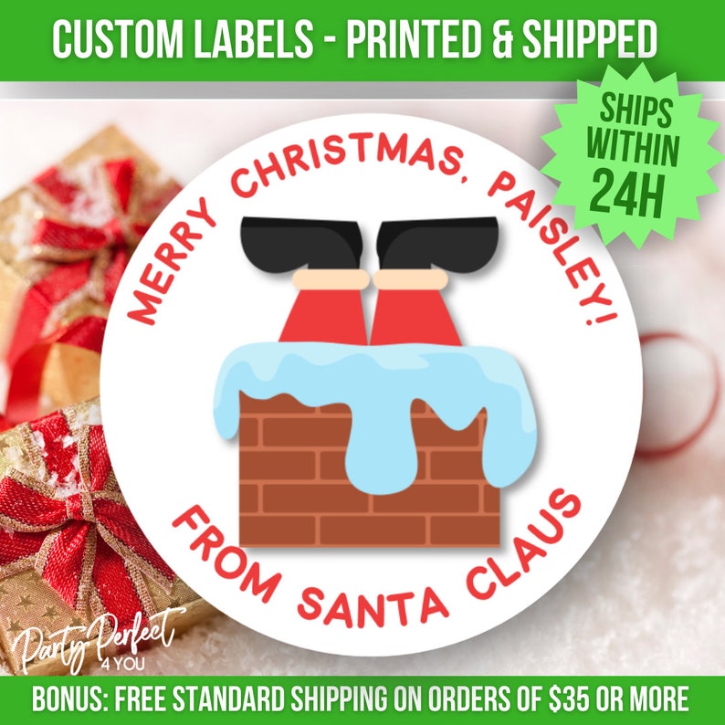 From Santa Christmas Gift Label Custom Kids Christmas Santa Label School Party Treat Bag Label Personalized Canning Gift Label Mason Jar image 3