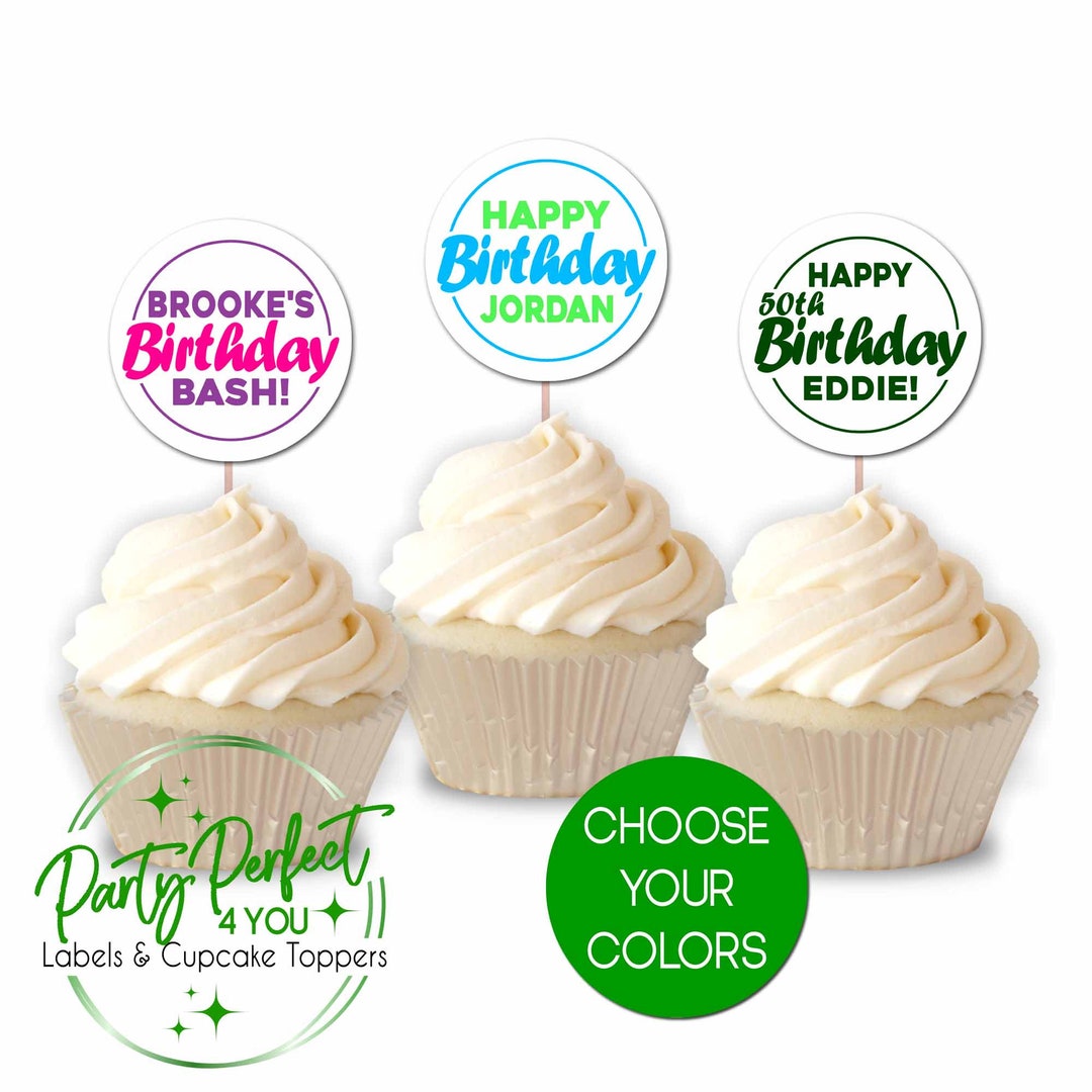 Custom Birthday Cupcake Toppers Personalized Anniversary Party Etsy