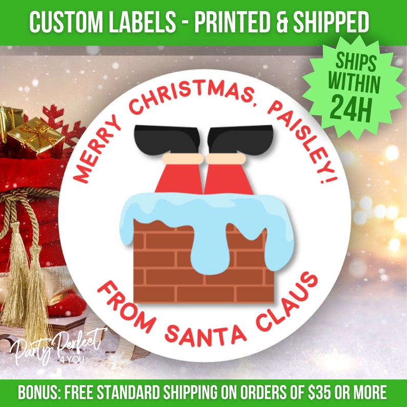 From Santa Christmas Gift Label Custom Kids Christmas Santa Label School Party Treat Bag Label Personalized Canning Gift Label Mason Jar image 1
