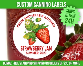 Custom Strawberry Canning Label Jam From The Kitchen Of Strawberry Preserves Label Custom Baking Gift Label Personalized Jelly Canning Label