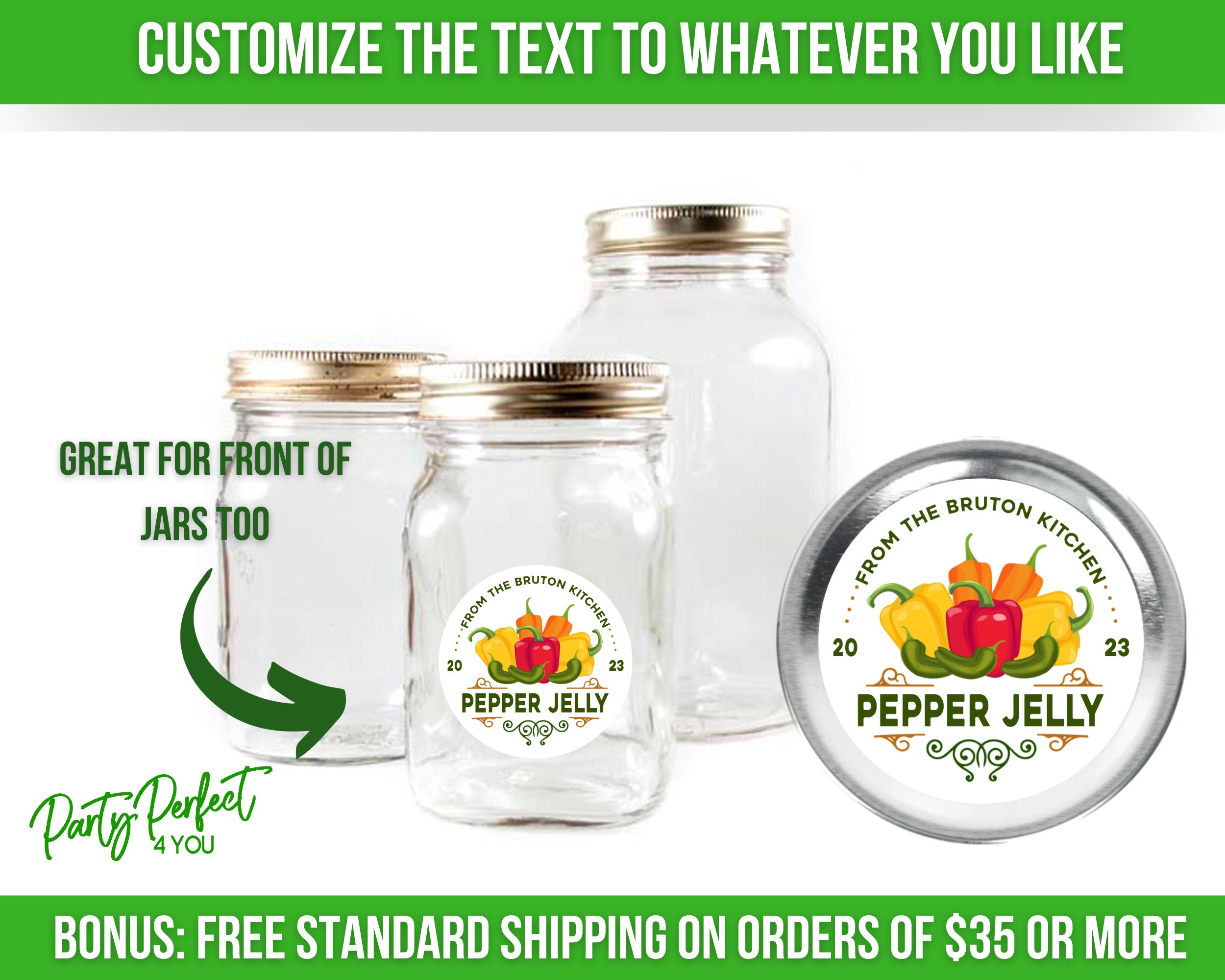 Pepper Jelly Custom Canning Label Food Gift Label Personalized Mason