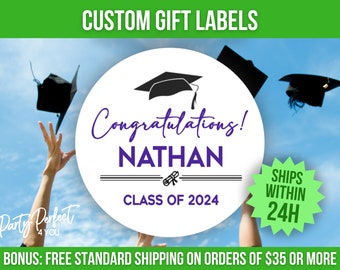 Custom Purple Graduation Party Favor Sticker Label Personalized Graduation Envelope Seal Custom Graduation Announcement Label Custom Sticker