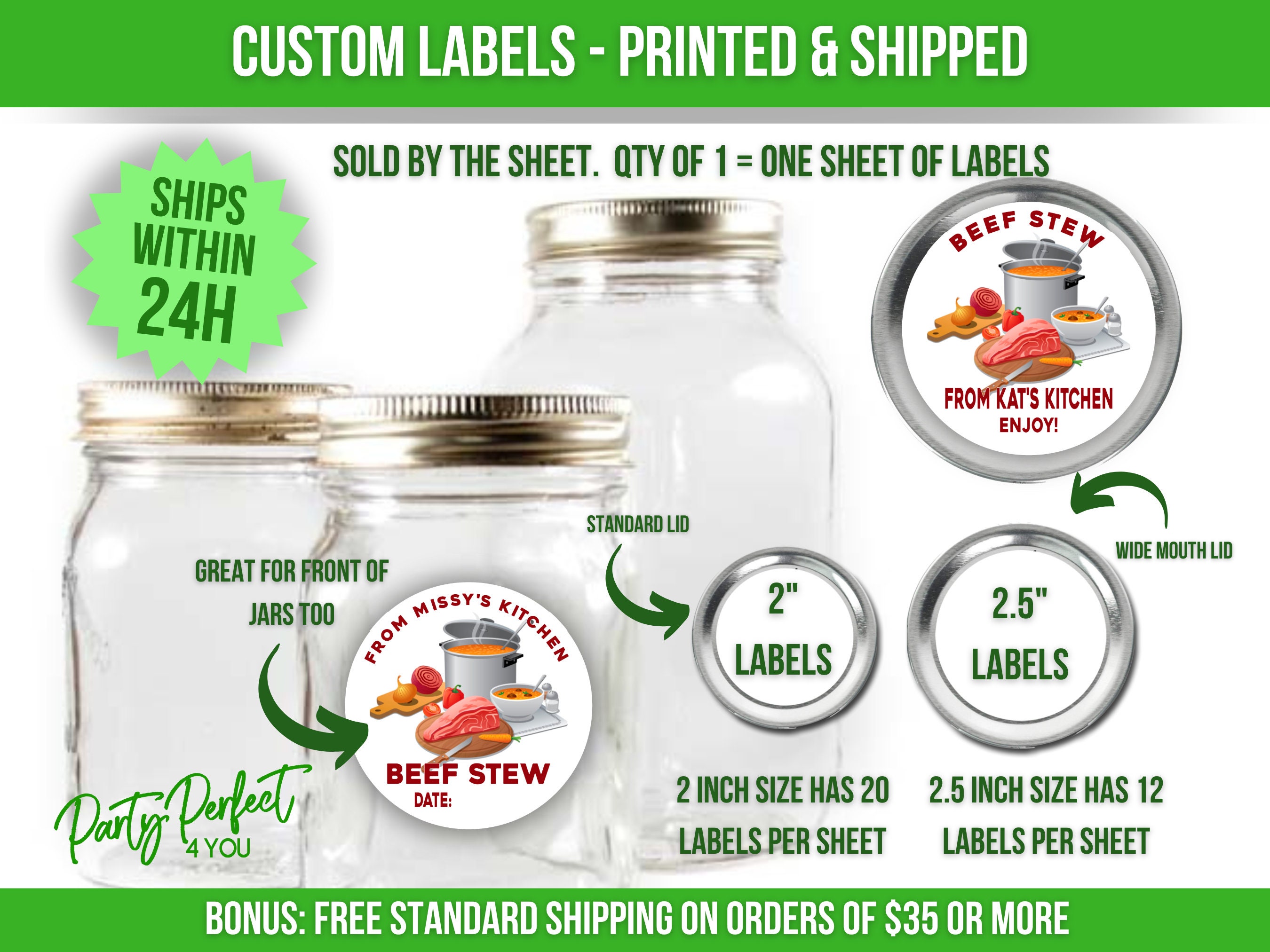 Stew Label Beef Stew Custom Canning Label Personalized From the Kitchen of Gift ...