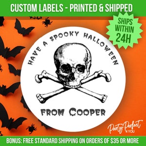 Custom Halloween Sticker Skull Goth Personalized Class Halloween Party Favor Sticker Goodie Bag Label Halloween Class Party Treat Sticker