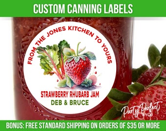 Strawberry Rhubarb Canning Label Custom From The Kitchen Of Canning Gift Label Personalized Fruit Canning Label Custom Mason Jar Label Lid