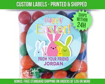 Custom Easter Bunny Party Favor Sticker Personalized Easter Basket Treat Tag Mason Jar Label Easter Goodie Bag Gift Tag Treat Bag Tag Easter