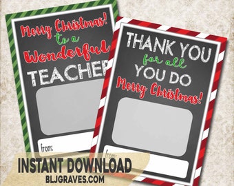 Teacher Appreciation Christmas Gift Card Holder Template, DIY Printable Instant PDF Digital Download