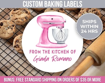 Custom Baking Label Pink Mixer From The Kitchen Of Personalized Homemade Baked Goods Label Custom Gift For Baker Bread Maker Gift for Mom