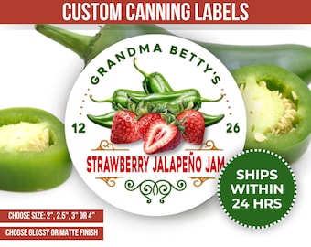 Strawberry Jalapeno Jam Canning Label Custom From The Kitchen Of Pantry Label Design Vintage Style Mason Jar Label Homemade Gift