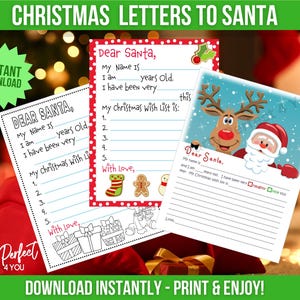 Carta a Papá Noel para niños, plantilla imprimible, descarga instantánea en PDF, página de actividades para colorear, lista de deseos navideños