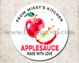 From The Kitchen Of Watercolor Apple Pie Filling, Jam Jelly Stickers, Custom Food Gift Labels, Personalized Canning Mason Jar Labels D271