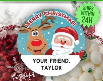 Personalized Christmas Labels Custom Santa Rudolph Labels Holiday Canning Labels Party Favor Treat Stickers School Class Party Favor Labels