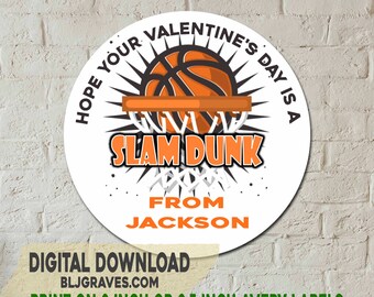 Basketball Valentine Labels or Tags Instant Download, Valentine Class Party Stickers, Sports Treat Bag Stickers