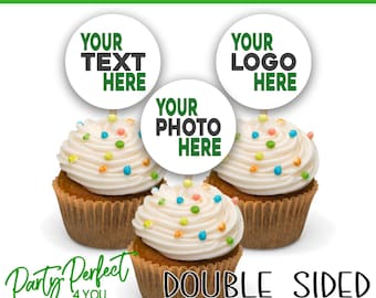 Custom Image Cupcake Topper Double Sided Business Logo Personalized Cake Topper Birthday Party Pick Baby Shower Wedding Food Pick Graduation