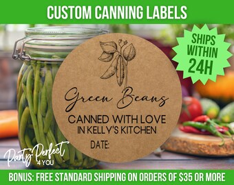 Green Bean Canning Label Custom Mason Jar Label Home Canning Gift Tag Label Personalized Canning Gift Jar Label Green Bean Homestead Canning