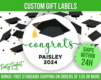 Custom Green Graduation Party Favor Label Personalized Graduation Announcement Invitation Sticker Graduation Envelope Seal Graduation Decor