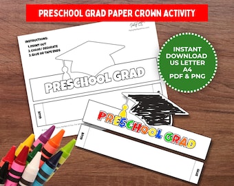 Preschool Graduation Cap Printable Activity Paper Graduation Cap Coloring Activity Template PDF Download Kids Paper Hat Crown Headband