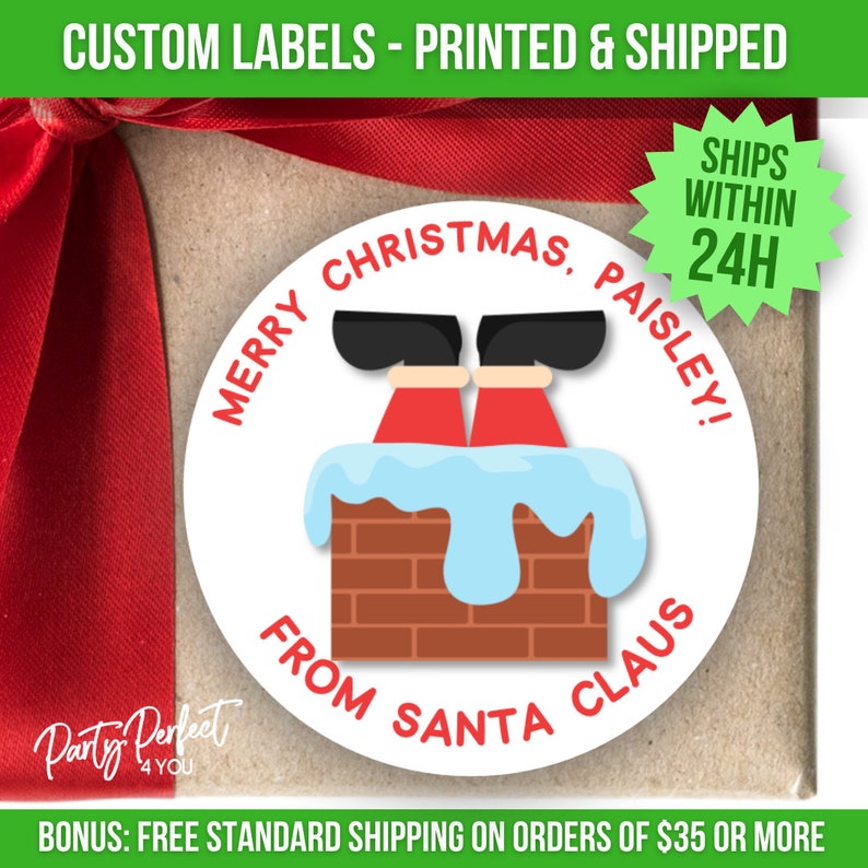 From Santa Christmas Gift Label Custom Kids Christmas Santa Label School Party Treat Bag Label Personalized Canning Gift Label Mason Jar image 4