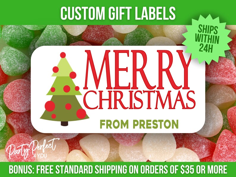 custom Christmas Party Favor Gift Tag Sticker Personalized Kids Class Christmas Party Goodie Bag Sticker