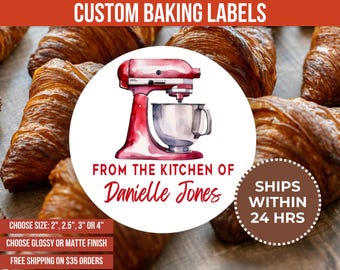 Custom Baking Label Red Mixer From The Kitchen Of Personalized Homemade Baked Goods Label Custom Gift For Baker Bread Maker Gift for Mom